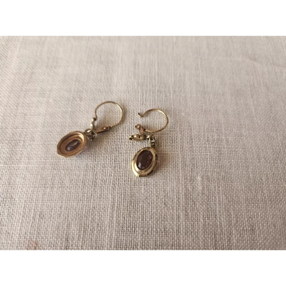 Antique Gold and Purple amethyst Drop dormeuse pierced Earrings - Picture 4 of 7